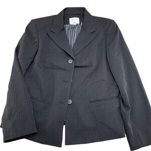 Le Suit Blazer Women 16 Black Woven Stripe Peak Classic Career‎ Jacket NWT